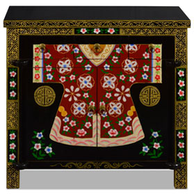 Hand Painted Elmwood Mandarin Robe Motif Oriental Cabinet