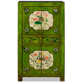 Su Chow Green Elmwood Oriental Tall Storage Cabinet