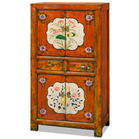 Su Chow Orange Elmwood Oriental Tall Storage Cabinet