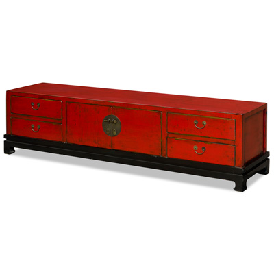 Distressed Red Elmwood Kang Oriental Media Cabinet