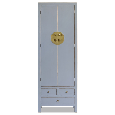 Distressed Pastel Blue Elmwood Chinese Ming Armoire