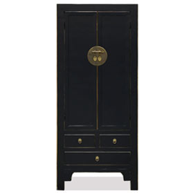 Distressed Black Elmwood Chinese Ming Armoire