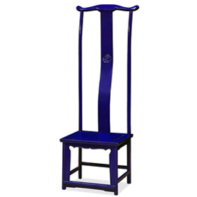 Distressed Navy Blue Elmwood Chinese Ming Tall Chair