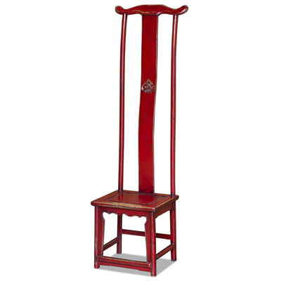 Distressed Red Elmwood Chinese Ming Tall Chair