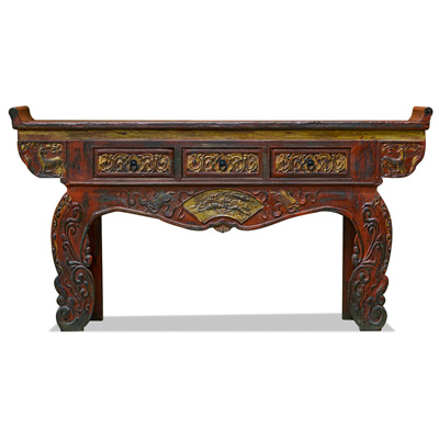 Vintage Elmwood Grand Imperial Oriental Altar Console Table