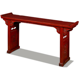 Vintage Red Elmwood Cloud Oriental Altar Console Table