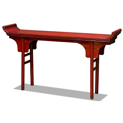 Distressed Red Elmwood Oriental Altar Style Console Table