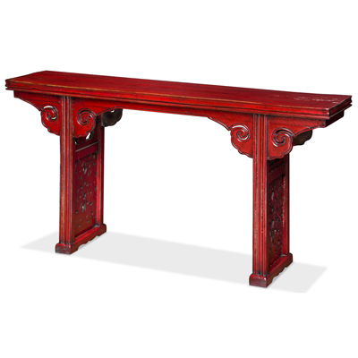 Distressed Red Elmwood Asian Altar Style Console Table