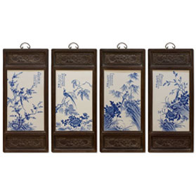 Blue and White Porcelain Four Season Chinese Wall Plaque Set