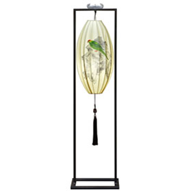 Hanging Chinese Palace Floor Lantern with Pheasant Bird Shade