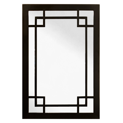 Black Elmwood Window Panel Asian Mirror