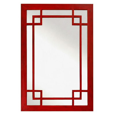 Red Elmwood Window Panel Asian Mirror