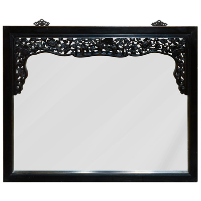 Vintage Black Lattice Trim Elmwood Asian Mirror