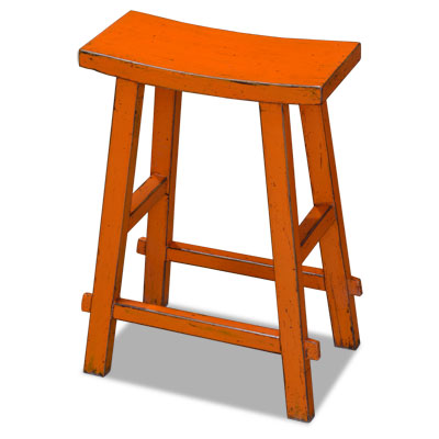 Distressed Orange Elmwood Zen Style Asian Bar Stool