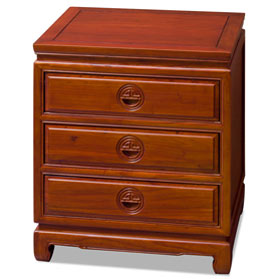 Natural Finish Elmwood Chinese Longevity Design Nightstand