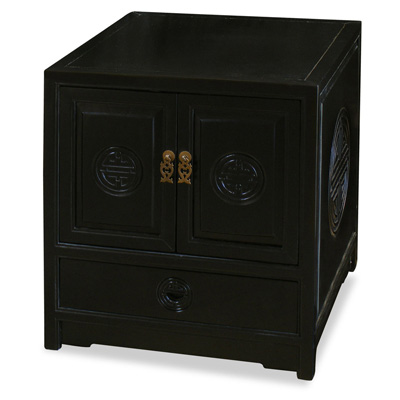 Black Elmwood Chinese Longevity Motif Petite Cabinet