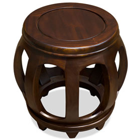 Mahogany Finish Elmwood Palace Oriental Small Drum Stool