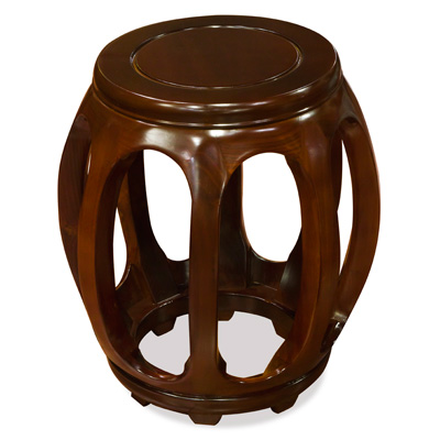 Mahogany Finish Elmwood Palace Oriental Drum Stool