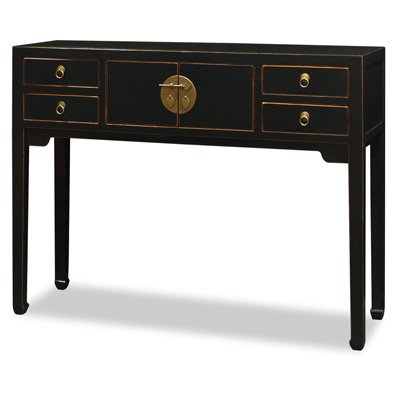 Distressed Black Elmwood Chinese Mandarin Console