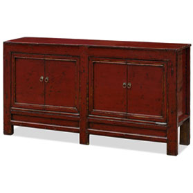 Distressed Dark Red Elmwood Asian Gansu Cabinet