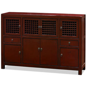 Distressed Dark Red Elmwood Chinese Mandarin Cabinet