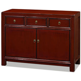 Elmwood Distressed Dark Red Chinese Ming Sideboard