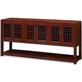 Distressed Dark Red Elmwood Chinese Dynasty Sideboard