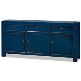 Distressed Blue Elmwood Chinese Ming Cabinet