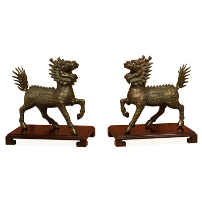 Bronze Kirin Oriental Statue Set