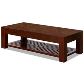 Rustic Red Chinoiserie Vintage Elmwood Oriental Coffee Table