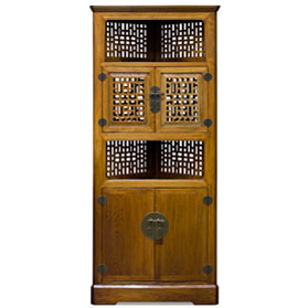 Elmwood Natural Finish Ming Asian Corner Cabinet