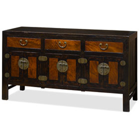 Vintage Elmwood Distressed Two Tone Oriental Ming Sideboard