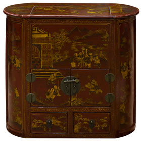 Vintage Dark Red Chinoiserie Elmwood Asian Accent Cabinet