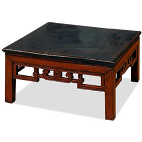 Vintage Elmwood 2-Tone Square Chinese Village Coffee Table