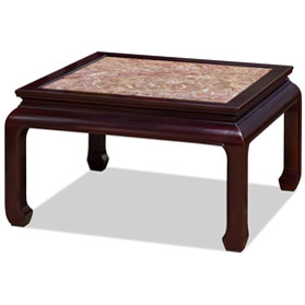 Dark Cherry Elmwood with Marble Top Oriental Square Coffee Table