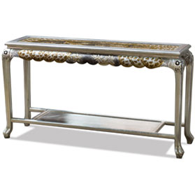 Hand Painted Silver Leaf Tiger Motif Queen Anne Oriental Console Table