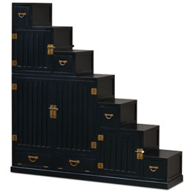 Black Finish Elmwood Grand Japanese Step Tansu Chest