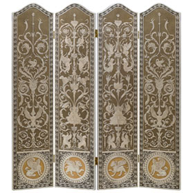 Hand Painted Silver Leaf French Motif Oriental Floor Screen