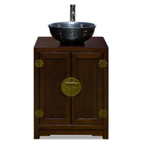 Dark Espresso Elmwood Small Chinese Ming Vanity Cabinet