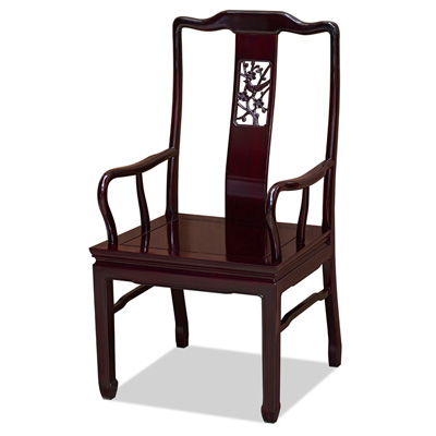 Dark Cherry Rosewood Flower and Bird Oriental Arm Chair