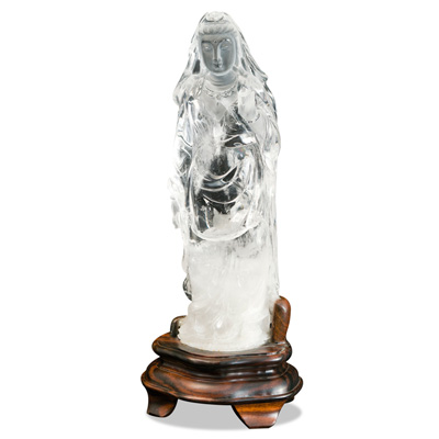 Clear Quartz Standing Guanyin Asian Sculpture