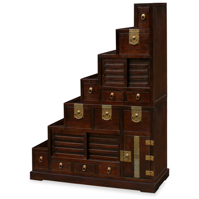 Dark Espresso Elmwood Japanese Step Tansu Chest