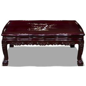 Dark Cherry Chinese Mother of Pearl Inlay Rosewood Royal Palace Coffee Table