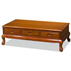 Natural Finish Rosewood Rectangular Chinese Coffee Table with Three Drawers