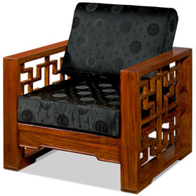 Mahogany Finish Elmwood Wang Zi Chinese Sofa Chair