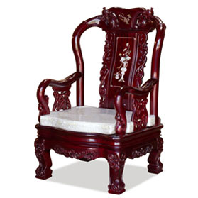 Dark Cherry Chinese Mother of Pearl Inlay Rosewood Royal Palace Armchair