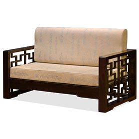 Dark Espresso Finish Elmwood Chinese Wang Zi Sofa Love Seat