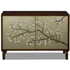 Hand Painted Gold Leaf Oriental Cherry Blossom Cabinet