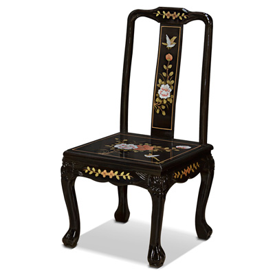 Black Queen Anne Peony Motif Oriental Accent Chair