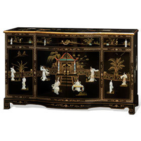 Black Lacquer Mother of Pearl Oriental Sideboard